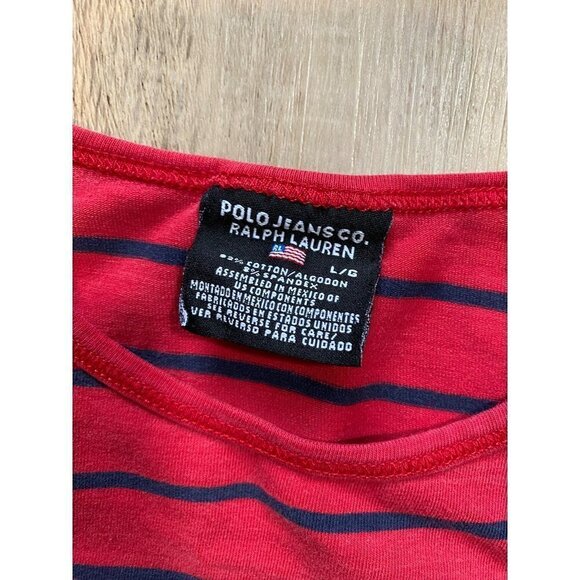 Polo Jeans Co Ralph Lauren Long Sleeve Shirt Red Blue Striped Womens Large *READ - Picture 7 of 7